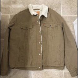 Levi Mens Khaki Sherpa Jacket Size Large