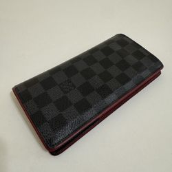 Louis Vuitton Pocket Organizer Damier Graphite Red Napa Leather Men's Long Bifold Wallet