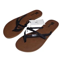 Volcom All Night Long Black Shimmering Sandals Womens Size 5