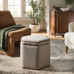 CC- Storage Ottoman with Twisted Piping Detail Brown Linen - Threshold