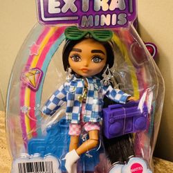 Barbie Extra 6-Inch Doll Minis Blue Checkered Jacket Long Hair NIB