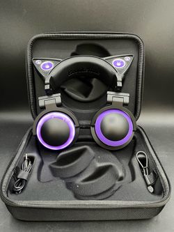 Brookstone AXENT WEAR Cat Ear Headphones PURPLE LED (AS IS) Untested