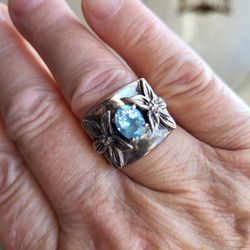 Blue Topaz Sterling Silver Ring Size 8