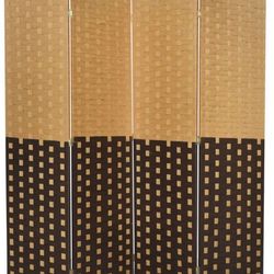 6 ft. Tall 4-Panel Brown Folding Room Divider Weave Fiber Privacy Partition Screen