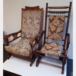 (2) Sturdy Antique Platform Rockers, Refinished Upholstry 