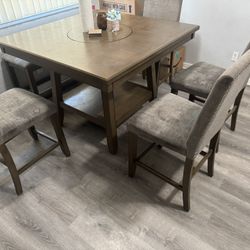 Dining Table, 4 Chairs, 1 Bench