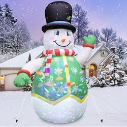 Christmas Inflatables Outdoor Decorations 8FT, Blow Up Yard Decorations Inflatable Christmas Snowman with Rotating Colorful LED Lights for Lawn Garden