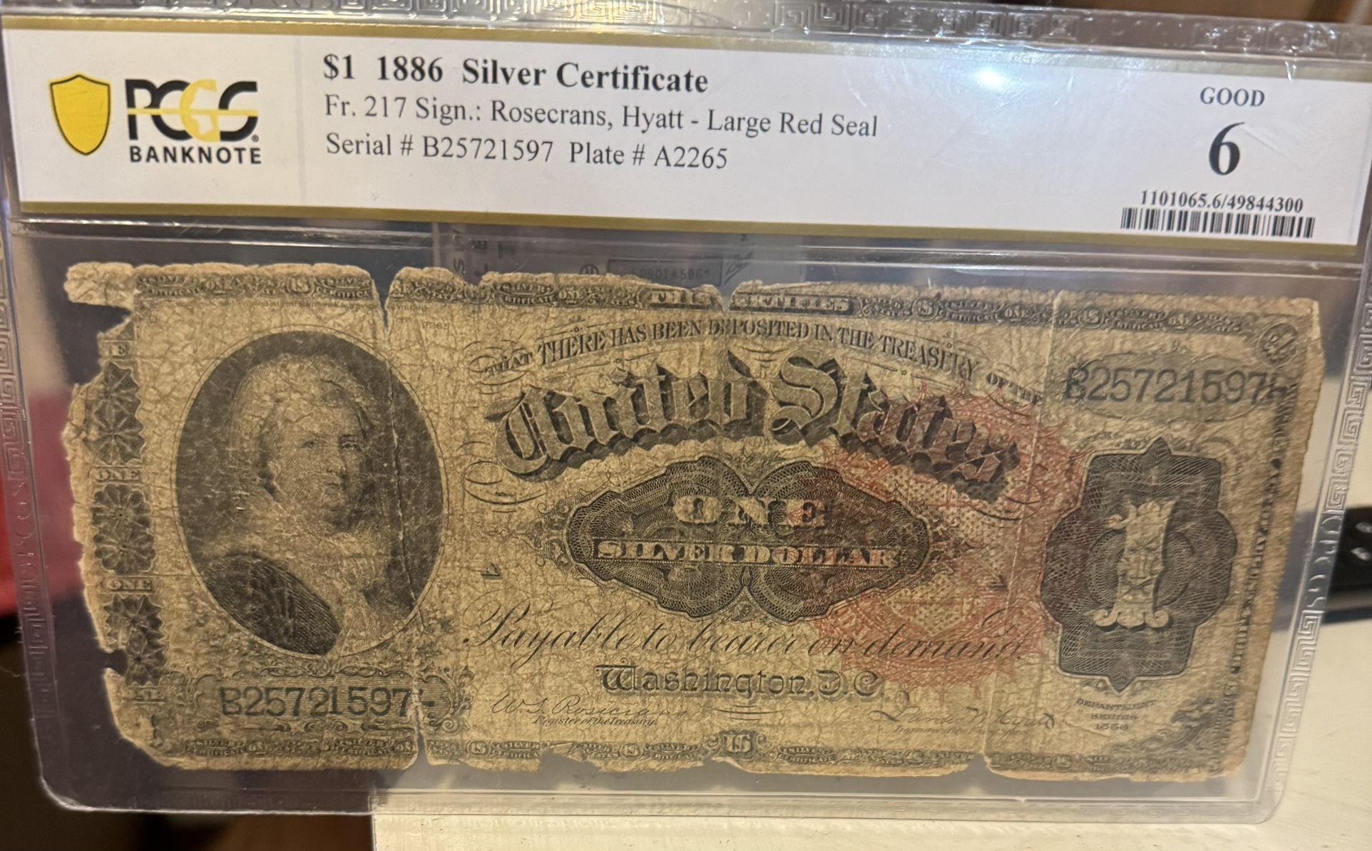 1886 $1 Silver Certificate Martha Washington 
