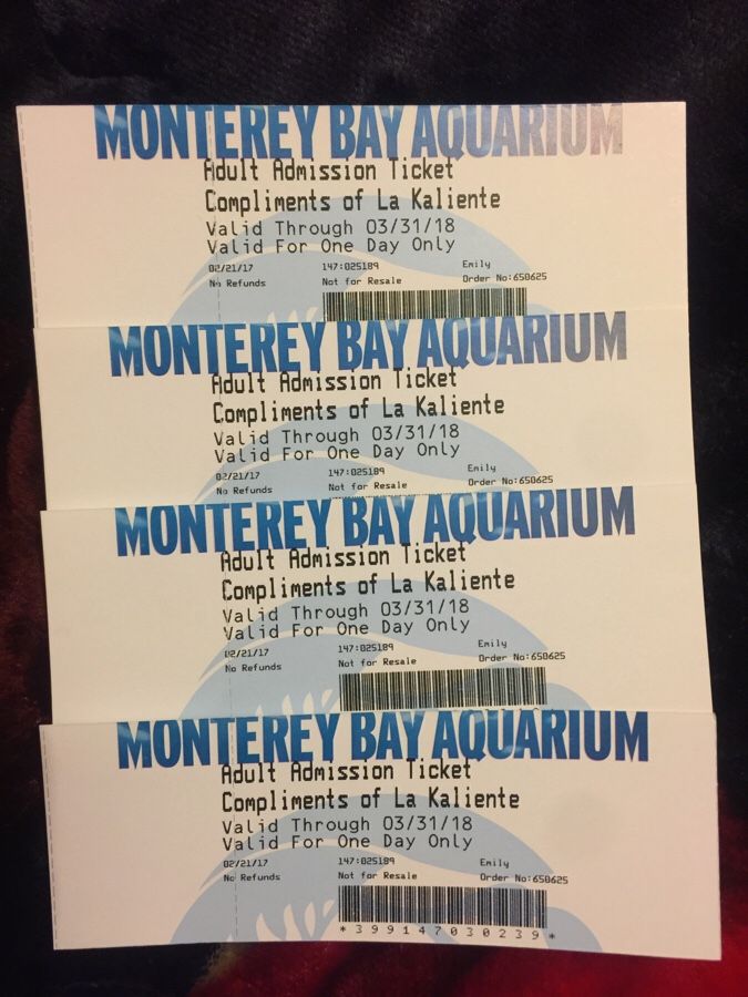 4 Monterey Bay Aquarium tickets.
