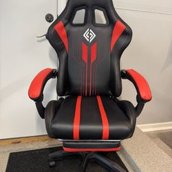 Brand New Black/Red Tall Back Reclining Gaming Chair w/Slide Out Footrest/LED Lights/Bluetooth Speakers