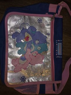 VINTAGE Care Bears Messenger Bag Y2K Blue Pink Laptop Book Bag Kidcore