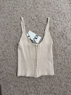 Zara Ribbed Knit Hook-and-Eye Tank Top Size Medium