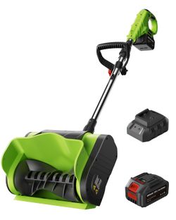 Open-Box New KAFKESC 20V Cordless Electric Snow Shovel 12 Clearing Path 4Ah Battery Charger - GreenBlack.