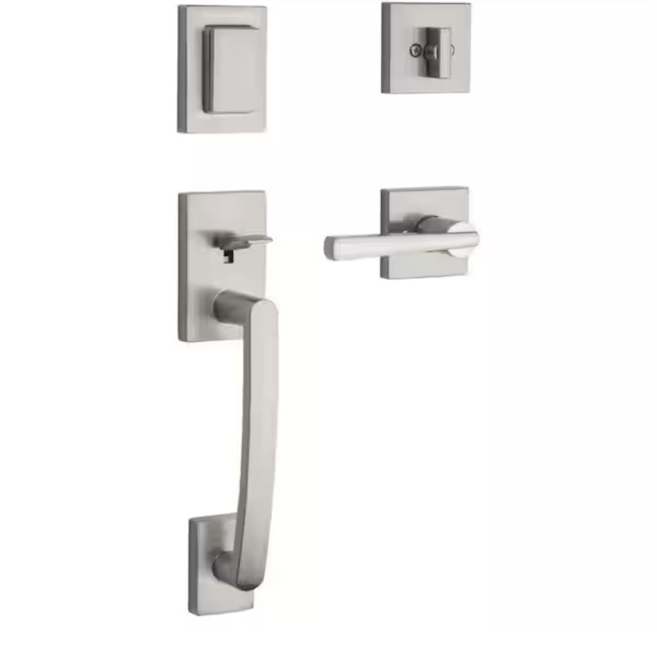 Baldwin Prestige Spyglass Single Cylinder Satin Nickel Door Handleset with Square Spyglass Door Handle Feat SmartKey Security