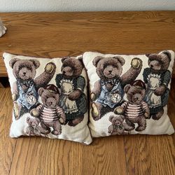 2  Bear Family 12" sq Tapestry pillows 