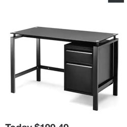 Black Glass Top Desk And Shelves