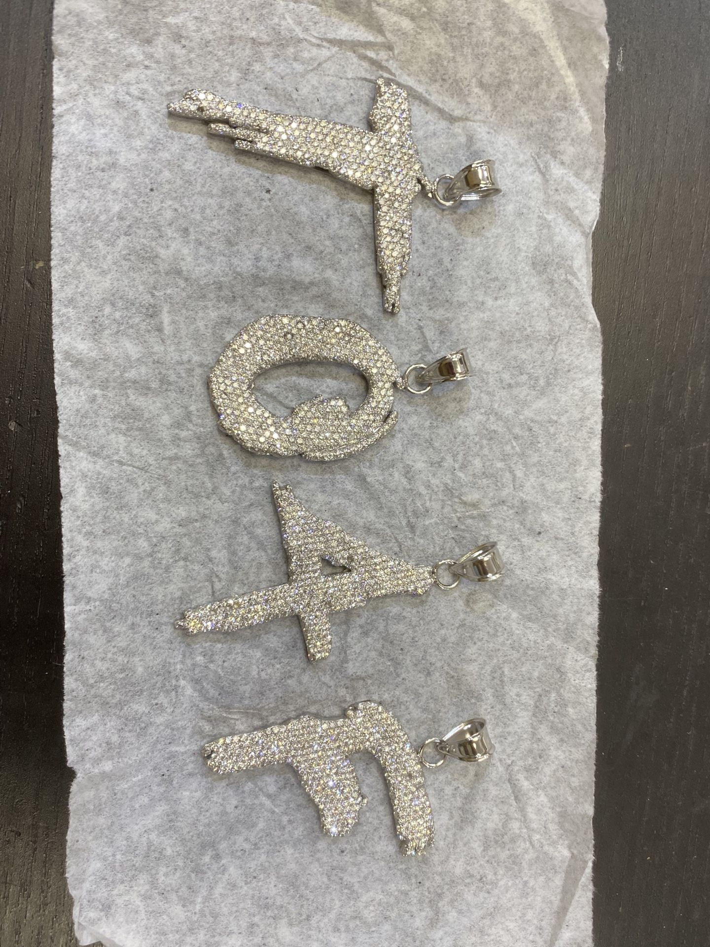 10k White Gold 2 Inch Letter Pendants VS + Diamonds Lil Durk lil Baby Cuban Ring Chain Scrap 14k 24k