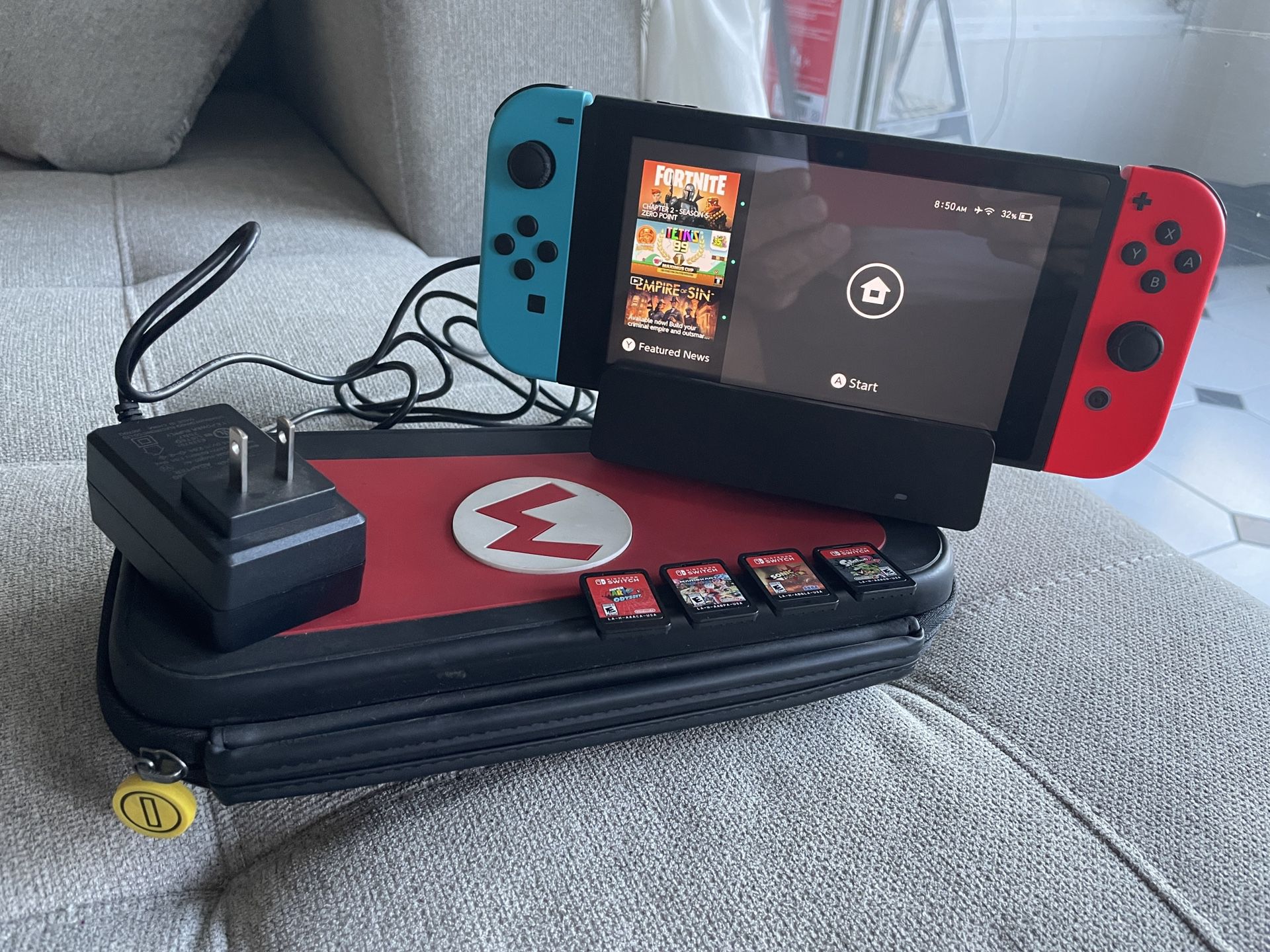 Nintendo Switch + 4 Games + Case + Dock With Charger