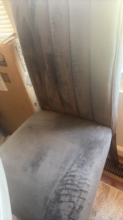 Faux marble table with 4 gray velvet chairs