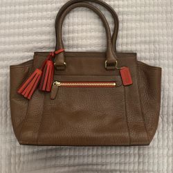 Vintage Coach Legacy Candace Medium Carryall Pebbled Brown Textured Leather Red/Orange Tassel