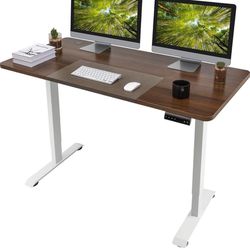 Electric Height Adjustable Standing Desk 55 x 28 Inches Computer Desk Stand Up Home Office Workstation Desk T-Shaped Metal Bracket Desk with Wood Tabl