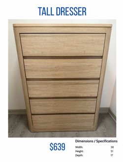 Tall 5-Drawer Dresser Light Oak Finish