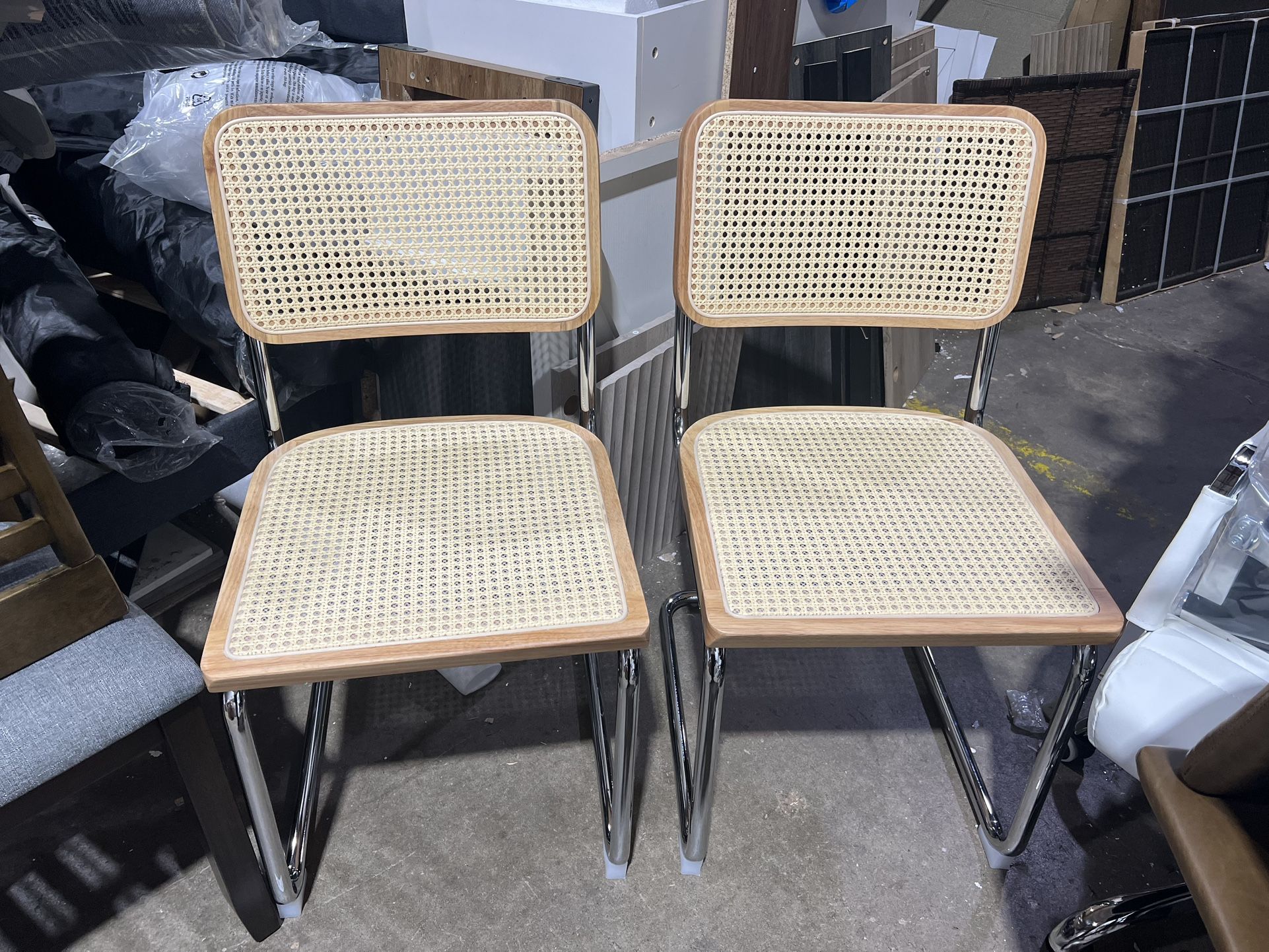 New Set Of 2 Honey Oak Wood And Natural Cane Breuer Chair 