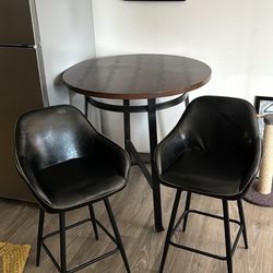 Table and Leather Stools - Counter Height