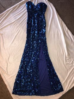Blue sequins dress prom