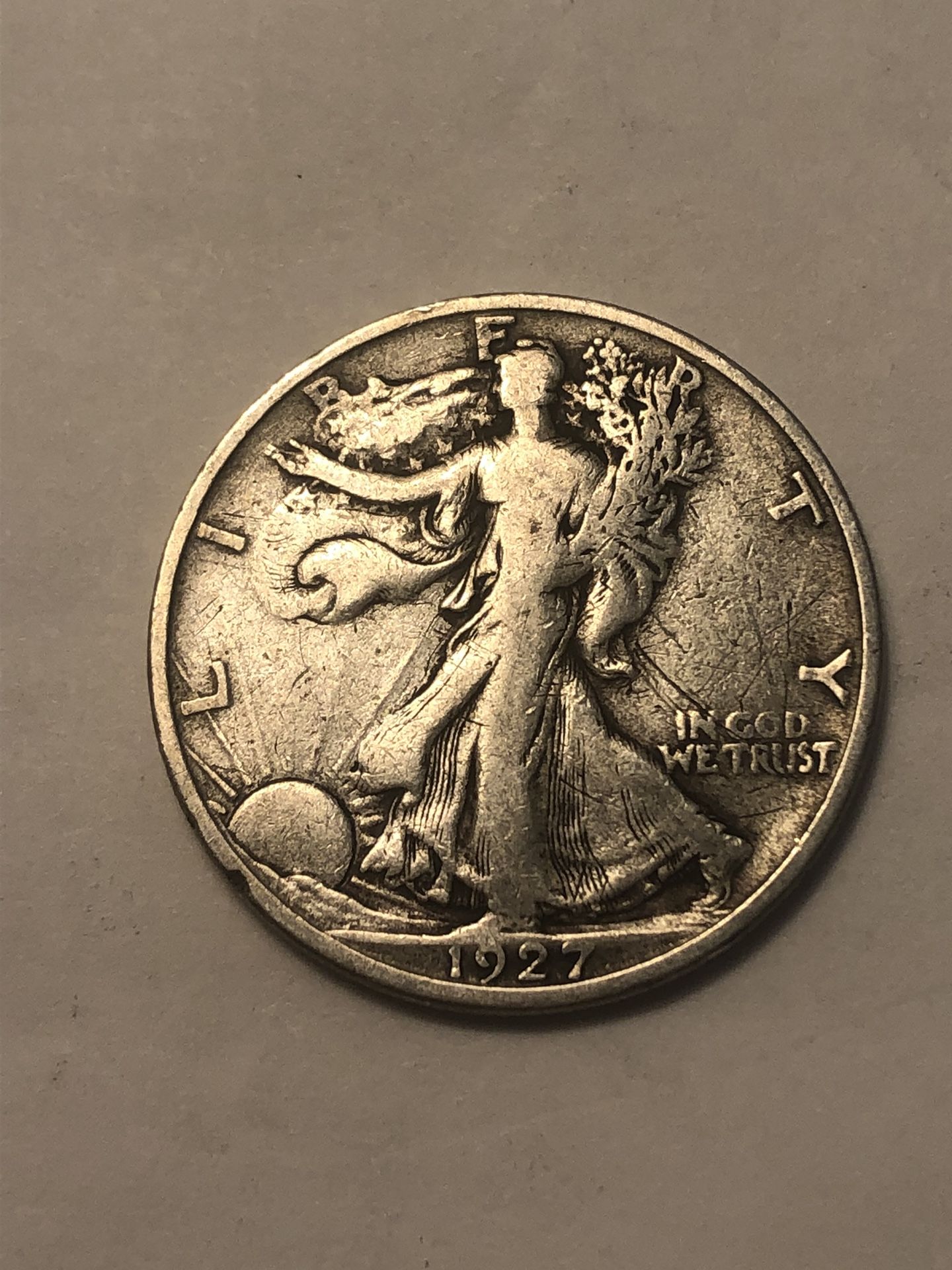 1927 S walking liberty silver half dollar coin