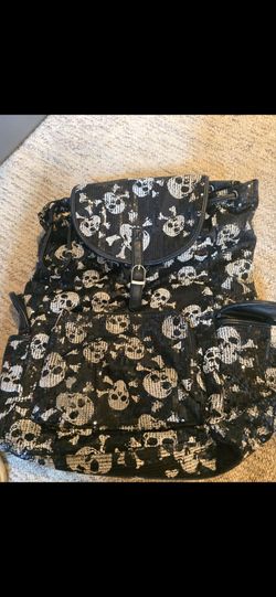 Black Sequin Skull Print Backpack New