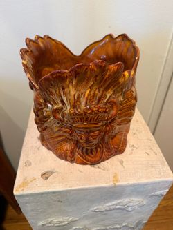 Vintage Glazed Ceramic Face Planter – 8”
