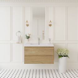 36" Floating Bathroom Vanity with Sink, Modern Wall-Mounted Bathroom Storage Vanity Cabinet with Sol