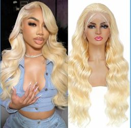613 Lace Front Wig Human Hair 28 Inch Blonde Wig Human Hair Body Wave Pre Plucked Hairline 13x4 HD Transparent Lace Front Wigs for Women 180 Density
