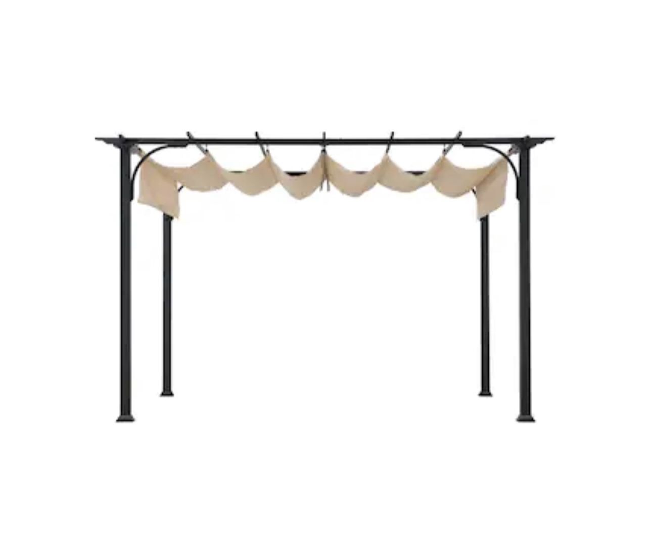 New 10x10 ft. Outdoor Patio Brown Steel Classic Frame Pergola with Retractable White Canopy Shade