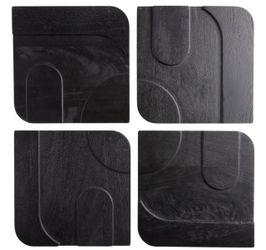 Square Black Carved Wood Geo Panel
