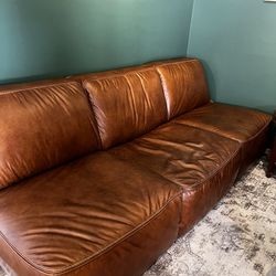 Armless Brown Leather Couch