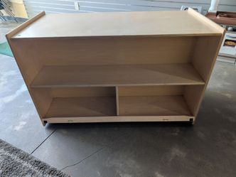 Double sided rolling classroom toy shelf