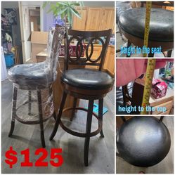 Set of 2 Solid Wood Swivel Bar Stools – Like New