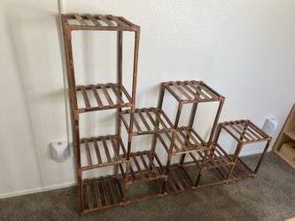 Wooden multi tiered plant shelf