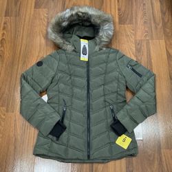 New Nautica Ladies' Puffer with Faux Fur Hood XXL Green
