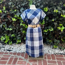 V intage Lisa II Plaid Dress 70s 80s Nautical Boho Made in USA