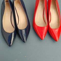 Woman Low Heels 6.5 Dark Blue And Red