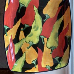 Clay Art Caliente Hand Painted Serving Platter Plus Dip Dish