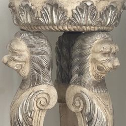 Carved Lion Marble Top  Pedestal Table 