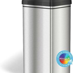 iTouchless 13 Gallon Automatic Trash Can with Odor-Absorbing Filter and Lid Lock, 