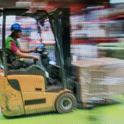 Forklift or pallet jack in warehouse