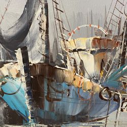 Sailboat /Fishing  Boat Oil Painting 