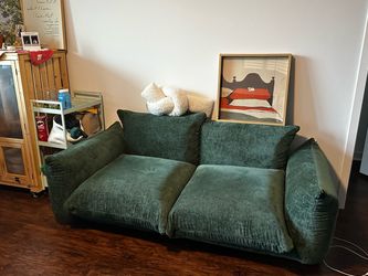 Dark Green Chenille Modular Loveseat Sofa – Great Condition