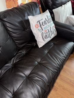 Faux Leather Couch With Ottomans & Lounge